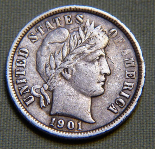 1901 United States Silver Barber Dime Choice XF Details - Lot 1388
