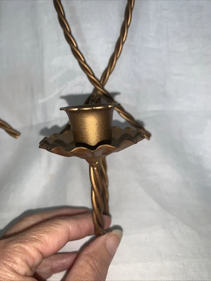 Homco настенное бра свеча золото металлический витая веревка 12» 1 пара винтажный - Изображение 4 из 4