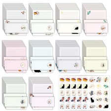 250 PCS Cute Stationery Paper Envelope Set Lined Cat 8.5x11 Inch 10 Design