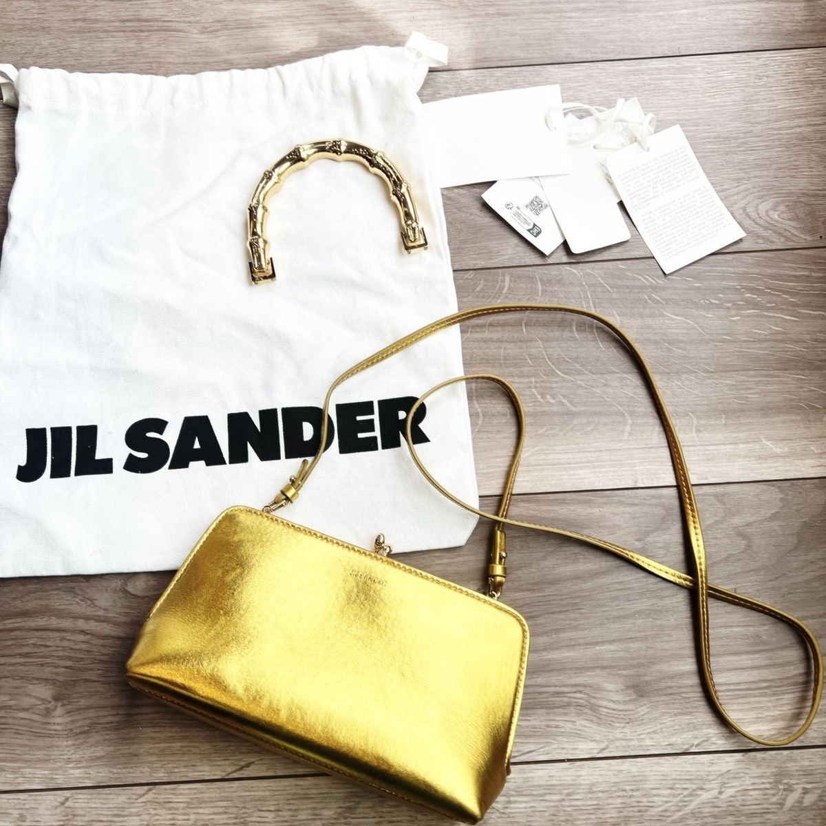 JIL SANDER Goji Bamboo Shoulder Bag Leather Metallic Gold with