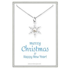 Sterling Silver Snowflake Necklace with Freshwater Pearl Women Christmas Gift 18