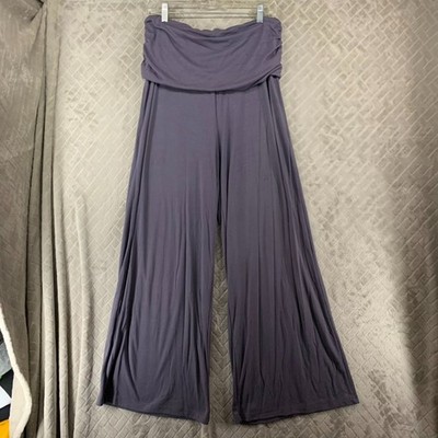 Free Est People Pants Womens M Wide Leg Good Feels Fold Over Aged Plum Purple