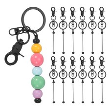 12Pcs Beadable Keychains, DIY Beaded Keychain Making Kit, Black