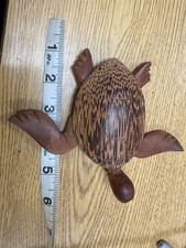 Vintage 5" X 4" Hand Carved Wooden Sea Turtle Mcm