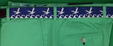 Itz a Stitch Hand-Needlepoint Belt w Blue/White Ocean Waves  Seagulls 45