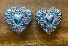 Heart Shape Conchos Double Screwback Silver and Rose Gold Color Floral Pair