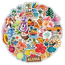 Water Bottle Stickers 100 Pcs Hawaii Aesthetic Stickers, Tropical Multicolor