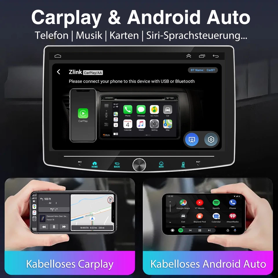 DAB+ 6+128GB Autoradio 1 DIN Android 14 Navi Carplay GPS 360° Drehbar Bildschirm - Bild 4 von 4