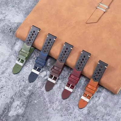 Quality Oil Wax Porous Genuine Leather Watch Straps Men's Breathable Band 20mm