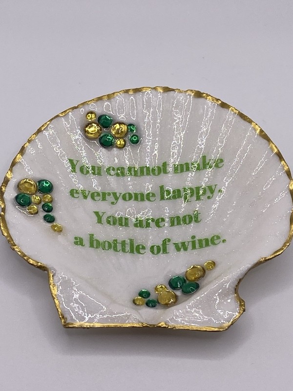 Sea Shell Trinket/Ring Dish- Decoupaged Shell-Snarky Drink Quote-Sparkly - READ