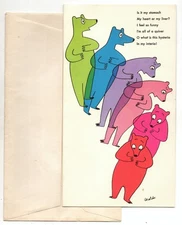 Vintage GREETING CARD by ROSALIND WELCHER Panda Prints 1955 graphic art design