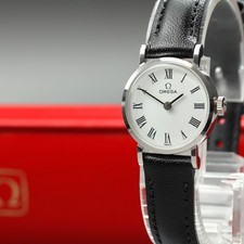 OMEGA 14K Oro Blanco con Caja Reloj Mujer Vintage 1973 Cuerda Manual...