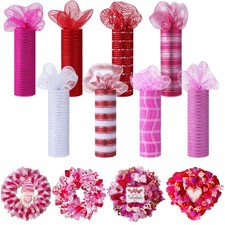 8 Rolls Valentine's Day Mesh Ribbon for Wreaths 10 Inch x 30 Feet Each Roll D...