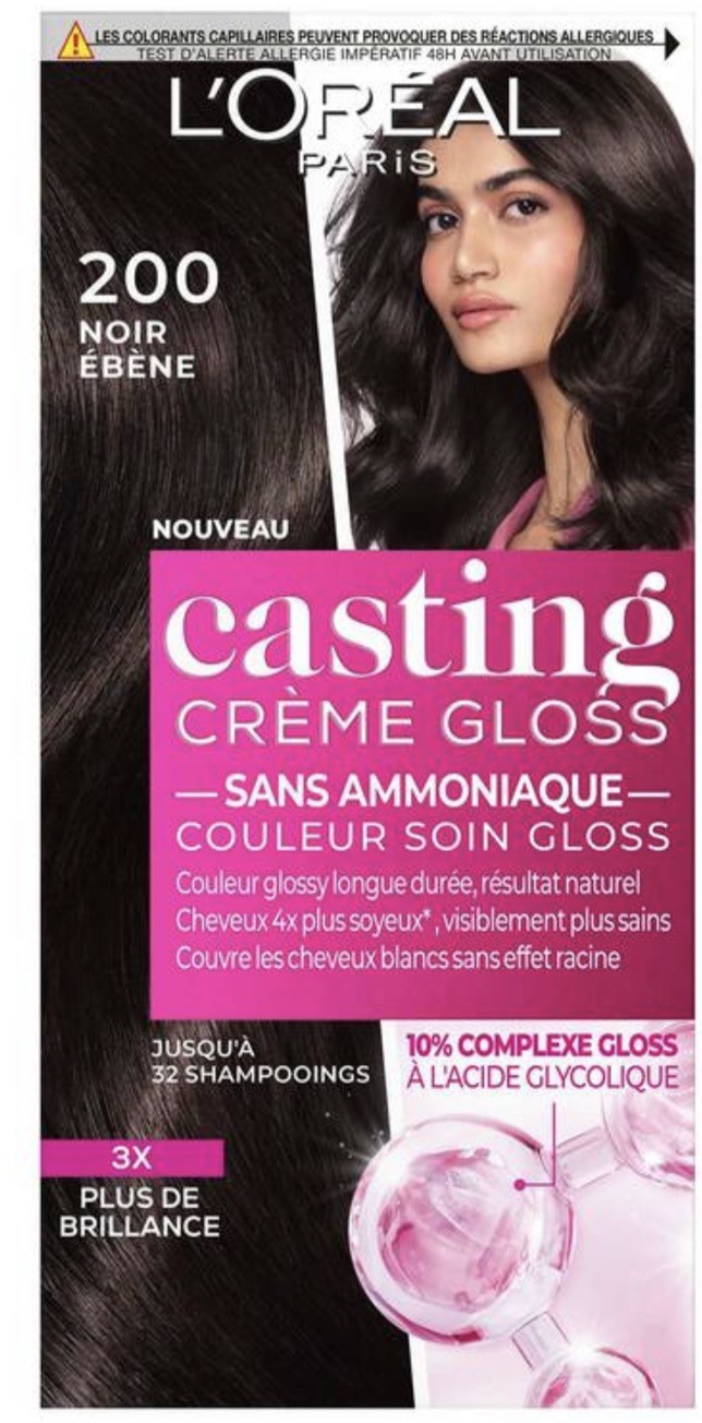 Coloration Casting Crème Gloss Noir ébène 200 teinture cheveux sans ammoniaque reflets brillants