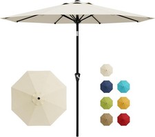 9FT Patio Umbrella Outdoor Table Umbrella with Smooth Crank Lift  8 Sturdy Ribs