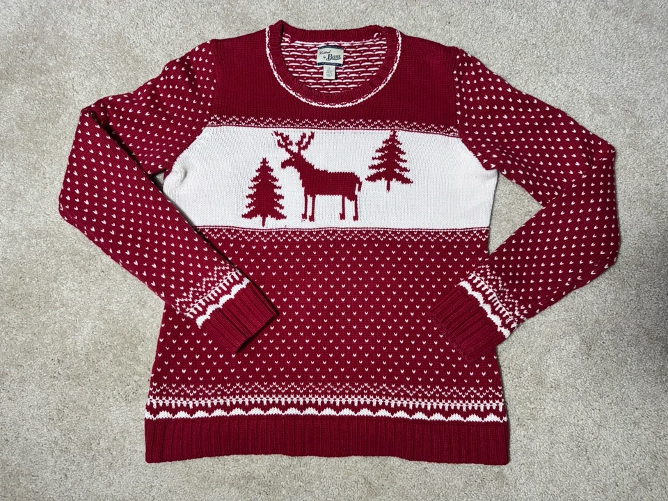 Vintage Style Bass Christmas Sweater Women’s Small Red Fair Isle Nordic Holiday - Image 4 of 4