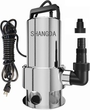 Portable Submersible Sump Pump 1 HP, 3500 GPH Max, Stainless Steel