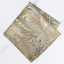 Cathayana Peacock Pattern Pocket Square  Gray  Gold