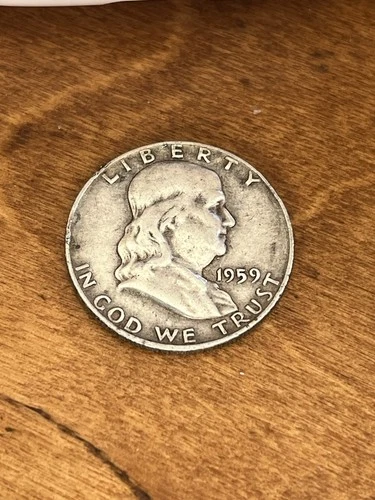 1959-P   FRANKLIN HALF DOLLAR,  90% Silver Coin  CIRCULATED Fine (Not Graded)