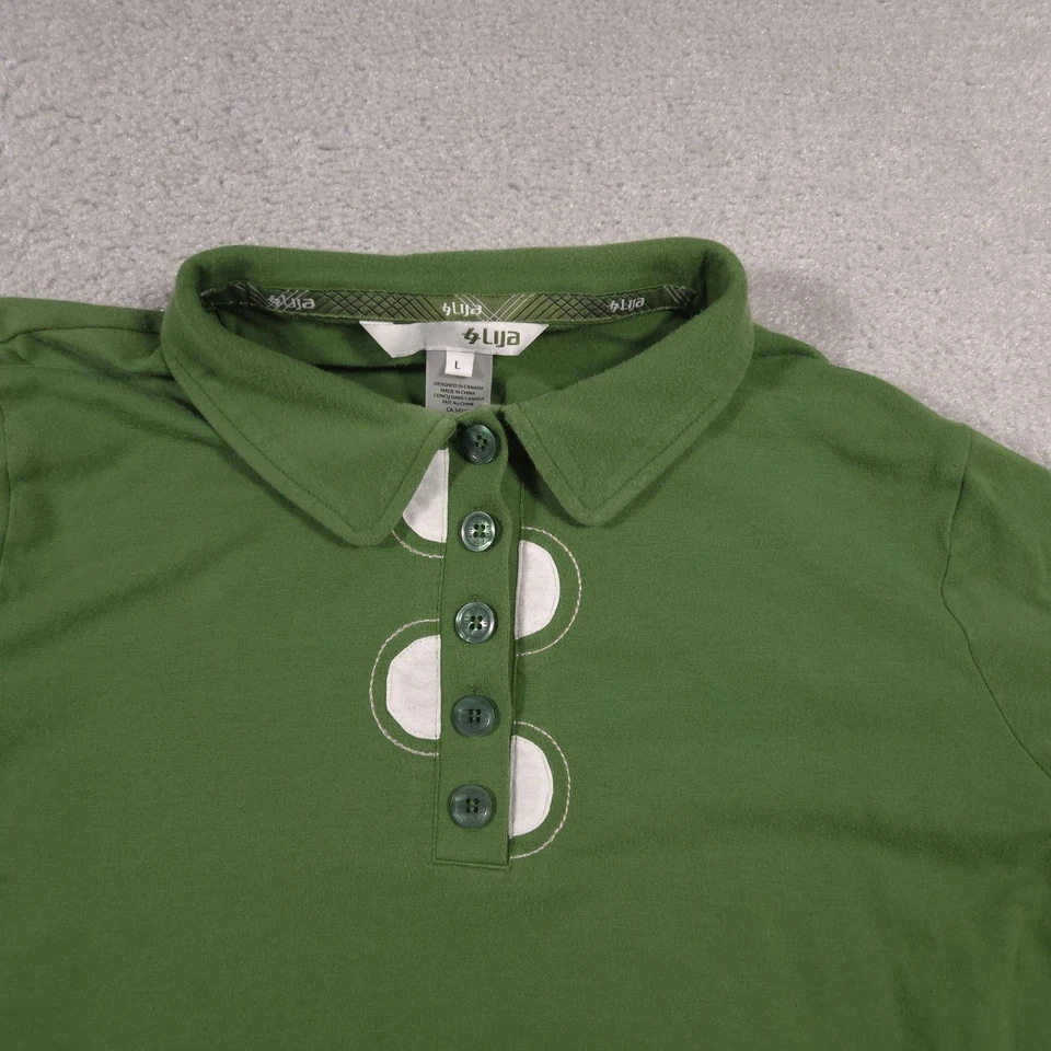 Lija Polo Shirt Womens Large Green Button Up Collar Golf Athletic Performance - Image 3 of 4