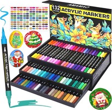 132 Colors Acrylic Paint Markers Pens Set,66 Pack Brush Acrylic Paint Markers fo