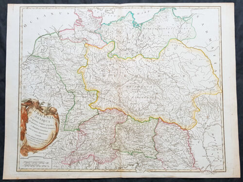 1757 Robert De Vaugondy Large Antique Map of Germania, Germany During Roman Era - Afbeelding 1 van 2