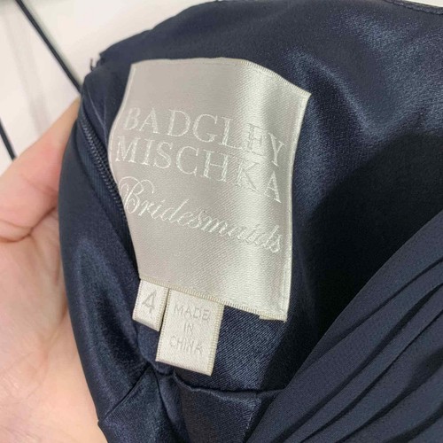 Badgley Mischka Bridesmaids Dress Size 4 Blue Maxi High Low Pleated Empire Waist - Picture 12 of 12
