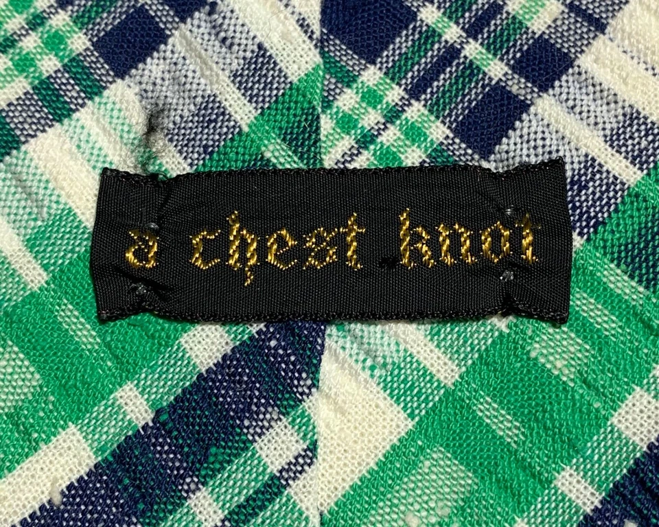 Corbata ancha Seersucker a cuadros verde + azul vintage años 70 para hombre 55,5" L/4,25" Foto 3 de 4