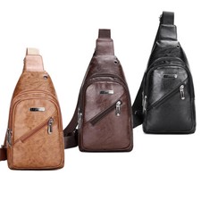 Men Leather Sling Bag Chest Bag Casual Shoulder Crossbody Bag Travel Backpack US