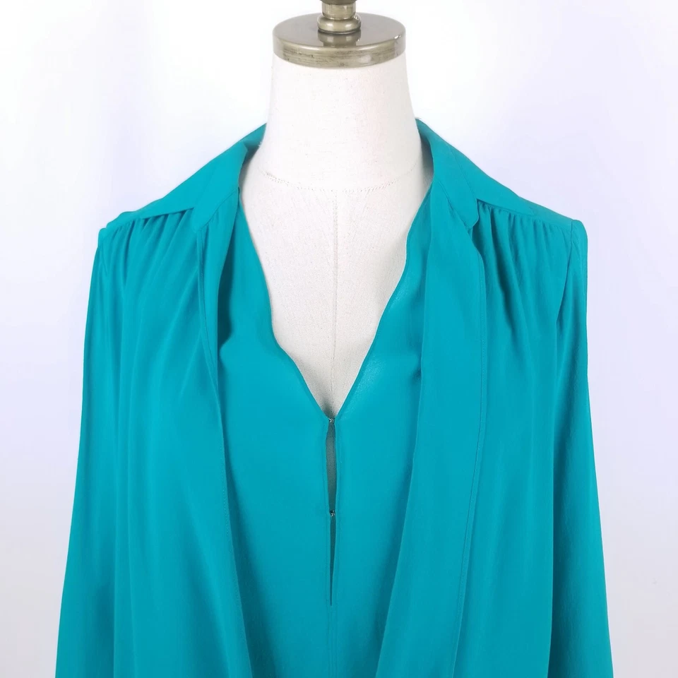 Blusa Alice + Olivia de Stacey Bendet Mezcla Seda Talla M Turquesa Drapeada $288 Foto 4 de 4
