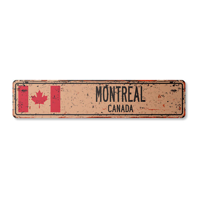MONTREAL CANADA Vintage Street Sign Canadian flag city country road wall rustic