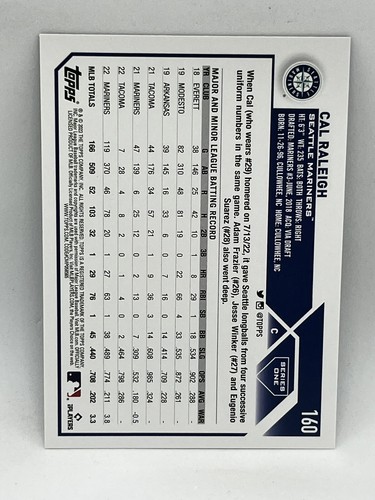 2023 Topps Serie 1 königsblau Cal Raleigh Future Stars Seattle Mariners #160 - Bild 2 von 3