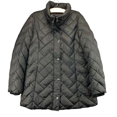 Tower by London Fog Puffer Jacket Womens Size L Black Full Zip Quilted 