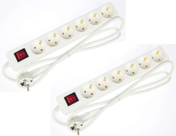 2 X Steckdosenleiste 6 Fach Mit Schalter Weiss Mehrfachsteckdose Mehrfachstecker-image