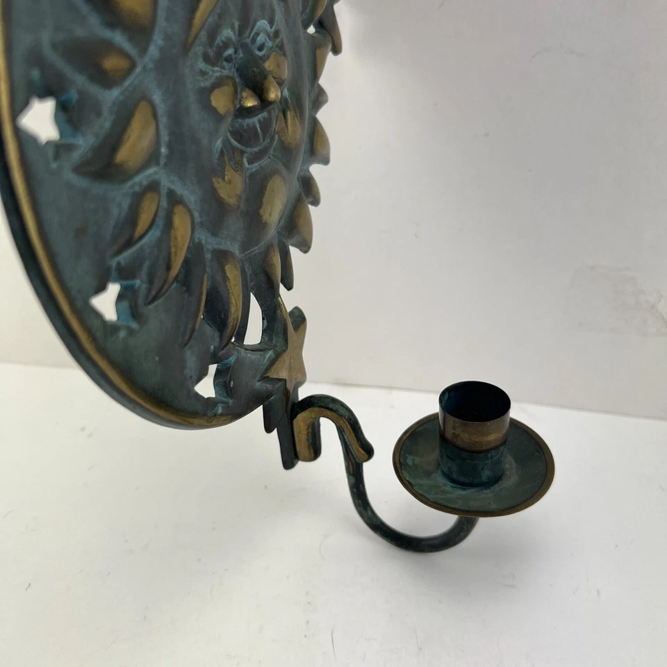 1994 PARTYLITE SUPORTE DE VELA SOL CELESTIAL SCONE BRONZE PÁTINA VERDE - Imagem 4 de 4