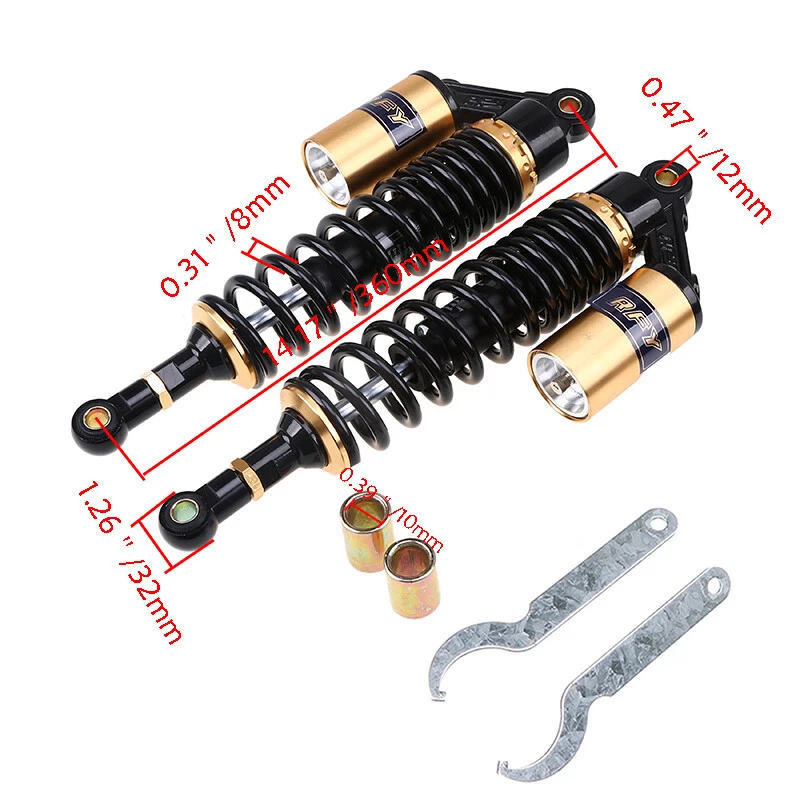 Amortiguador de aire trasero para motocicleta ATV todoterreno Café Racer 14" 360 mm Foto 3 de 4