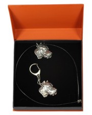 Dogo Argentino - necklace, keyring, set with a dog in orange box, Art Dog USA