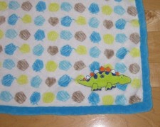 Absorba Soft Blue Brown White Dinosaur Baby Blanket