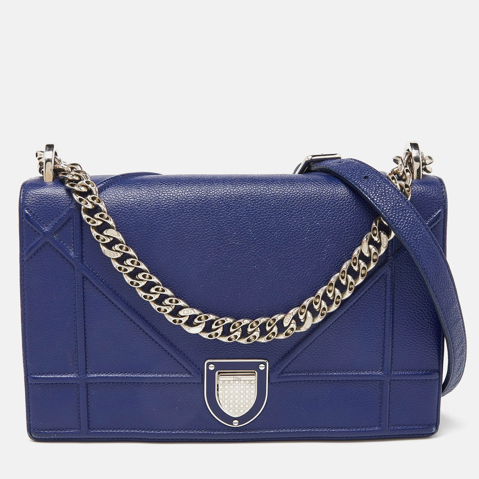 Sac bandoulière rabattable en cuir bleu Diorama moyen