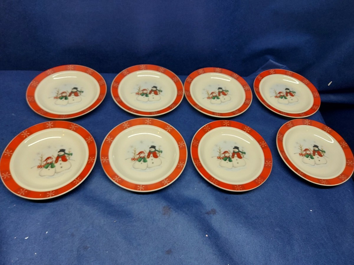 Vintage Royal Seasons Stoneware Set/8 Bread/Salad Plates Snowmen W