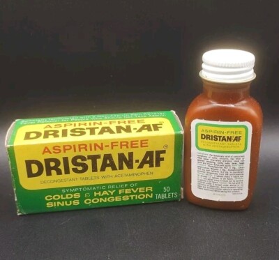NOS 80's Vintage Dristan-AF Aspirin Free Medicine 50 ~ Plastic Bottle HTF Rare