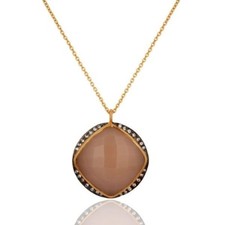 Rose Chalcedony Gemstone 925 Silver 18k Gold Plated Chain Pendant Necklace