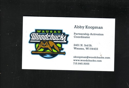 Tarjeta de visita de béisbol de ligas menores Wausau Woodchucks Wausau, Wisconsin