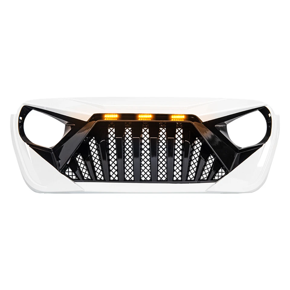 Parrilla delantera Goliath blanca y negra con luces para Jeep Wrangler JL JT 18-24 Foto 2 de 4