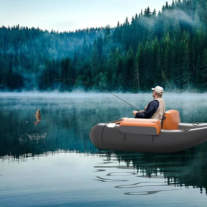 Gommone pesca, belly boat, statori, 2 pinne, pagaia, pompa, kit riparazione, 160 - Immagine 2 di 4