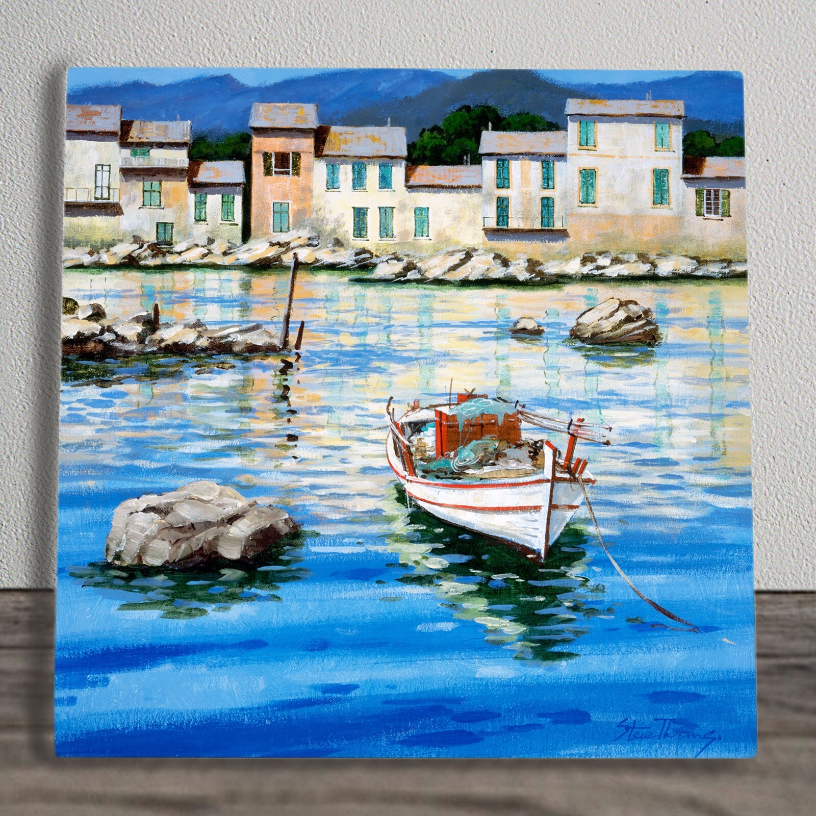 Nautical Harbour Ceramic Tile Picture Plaque Sign Wall Art By S Thoms 20x20cm