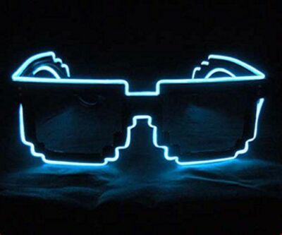 El Wire Aqua Blue LED Sunglasses 8-Bit Retro Pixel Deal with it Retro  Neon