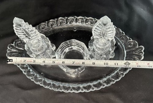 Vintage L.E. Smith Art Deco Glass Vanity Set: 2 Perfume Bottles, Pin Dish, Plate - Picture 2 of 14