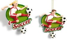 2 Piece Girl and Boy Soccer Player Set Christmas Ornaments Kurt Adler 4 Inch