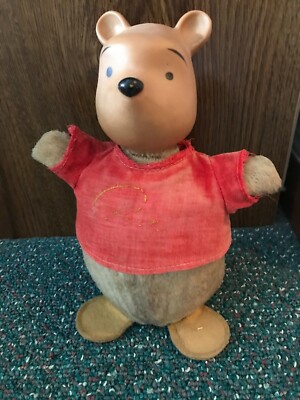 UNIQUE, VINTAGE WINNIE THE POOH STUFFED BEAR-GUND -WALT DISNEY- BABY RATTLE - 8''